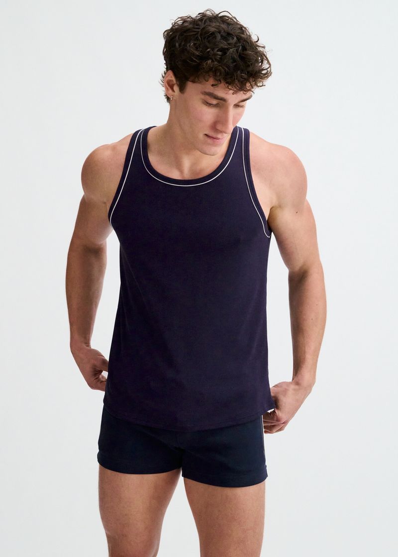 Rib Stretch Contrast Cotton/Tencel Tank