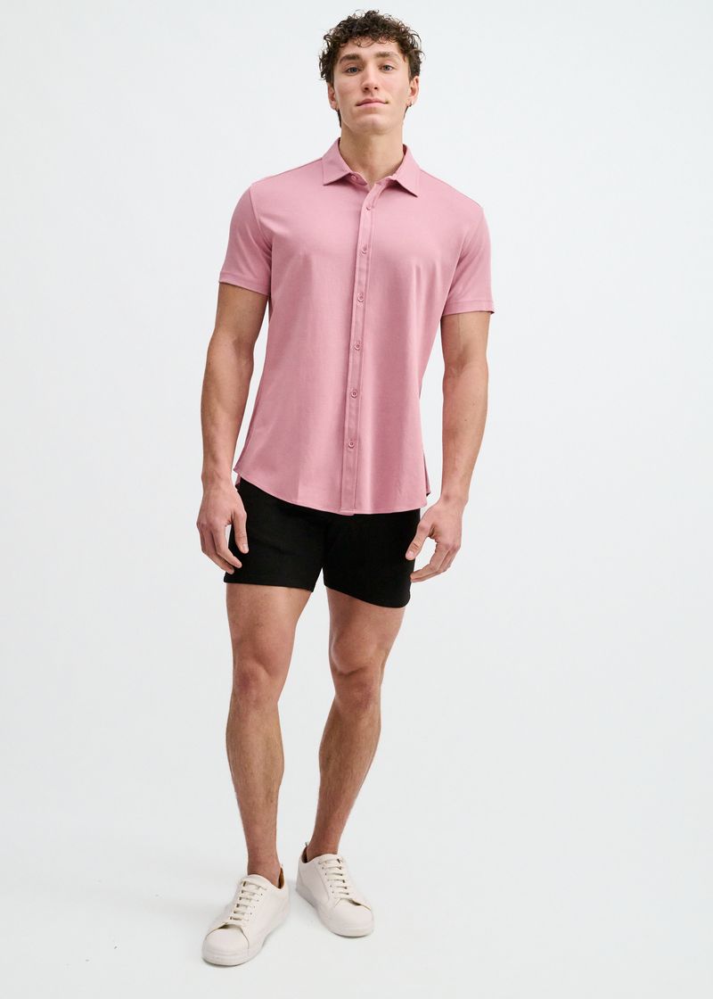 Solid Knit Stretch Jersey Knit Shirt - Carnation