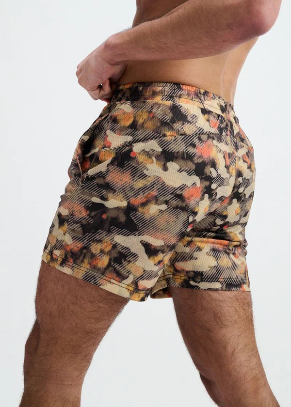 Camo Print Mesh stretch Performance Shorts Vibrant Orange