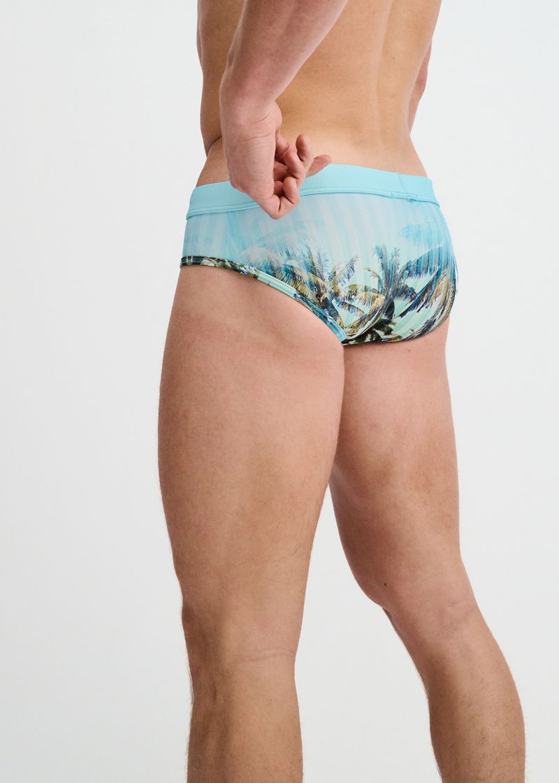 Palm Print Swim Brief - Blush/Aqua