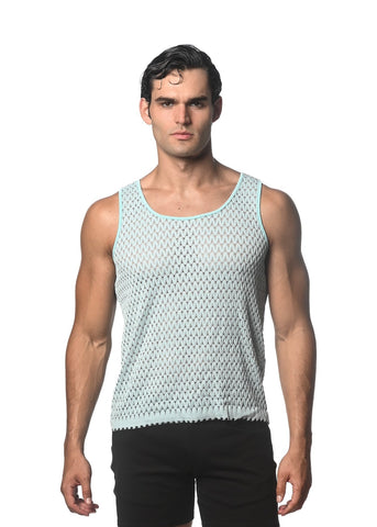 Wave Mesh Stretch Knit Tank Baby Blue