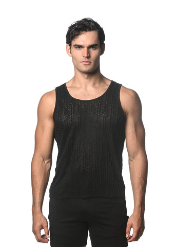 Dash Chevron Stretch Knit Tank Black