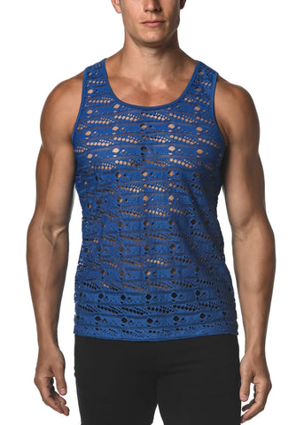 Stretch Gossamer Lace Tank-Dash Dot Blue