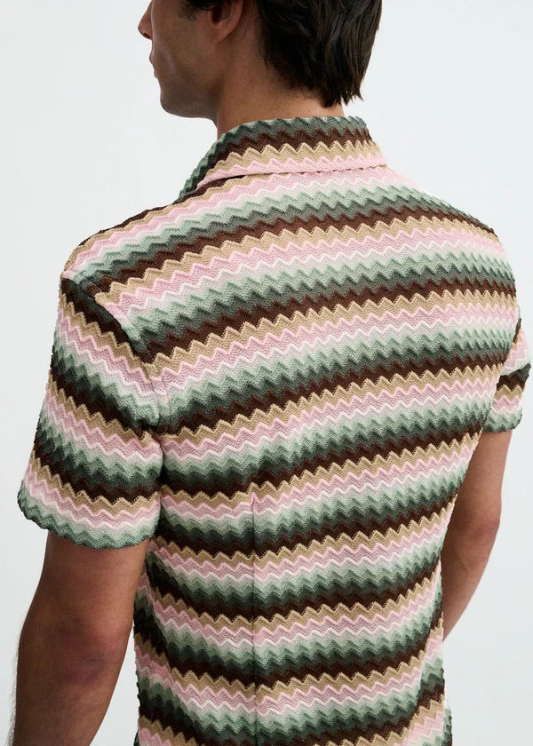 Open Knit Stretch Short Sleeve Shirt