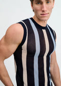 Textured Stripe Open Knit Vest Navy