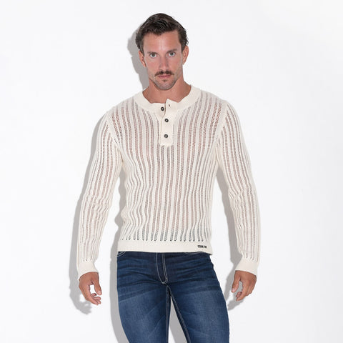 Knitted Stripe Henley Off White