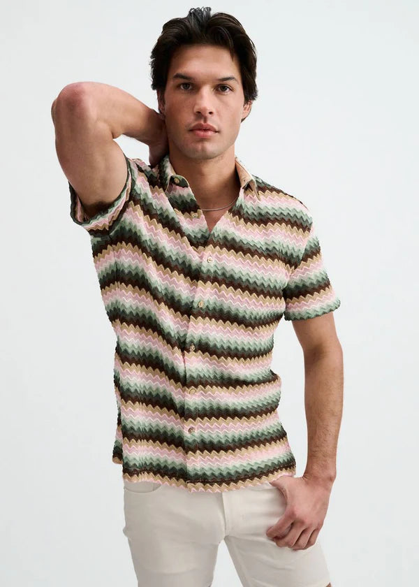 Open Knit Stretch Short Sleeve Shirt