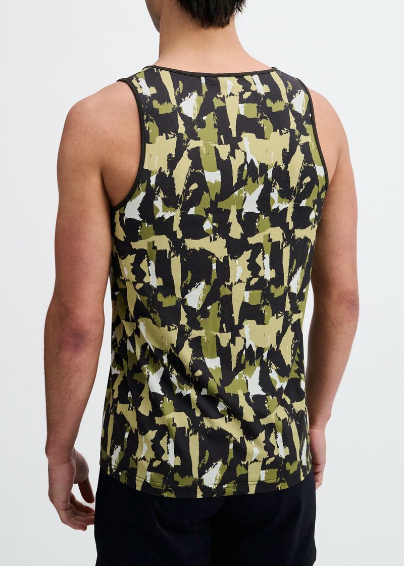 ABSTRACT PRINT STRETCH MESH KNIT TANK TOP