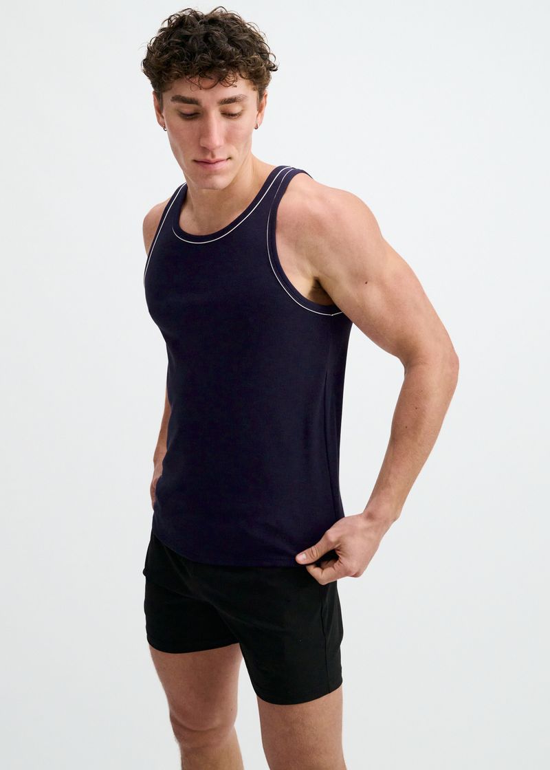 Rib Stretch Contrast Cotton/Tencel Tank