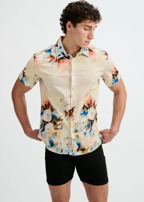 Knit Floral Border Print Jersey Shirt