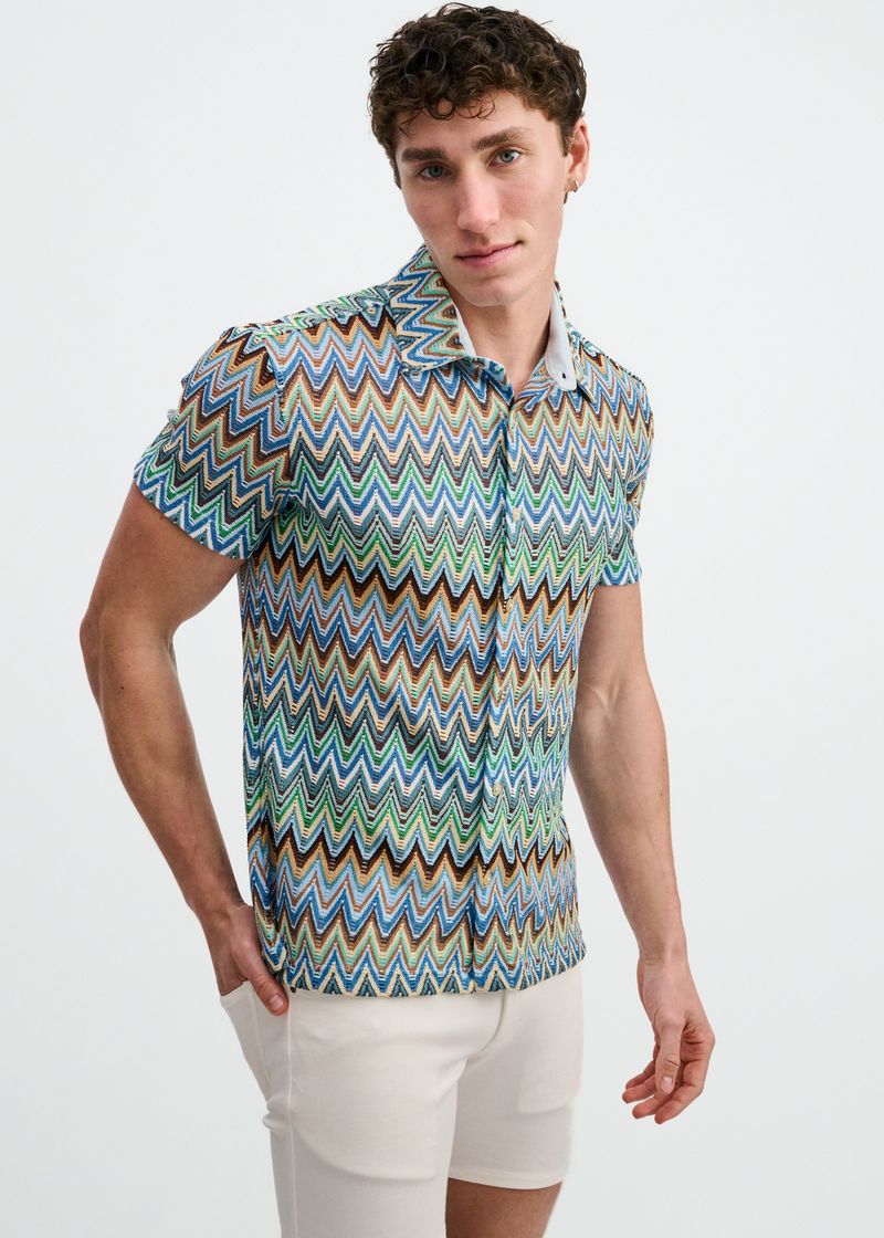 Chevron Open Knit Short Sleeve Shirt