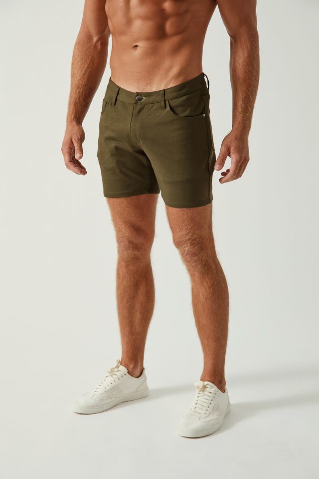 5" Stretch Knit Jean Short - Olive
