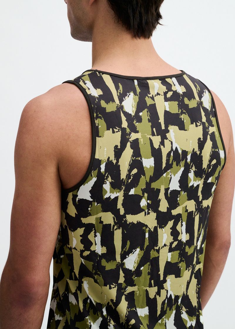 ABSTRACT PRINT STRETCH MESH KNIT TANK TOP