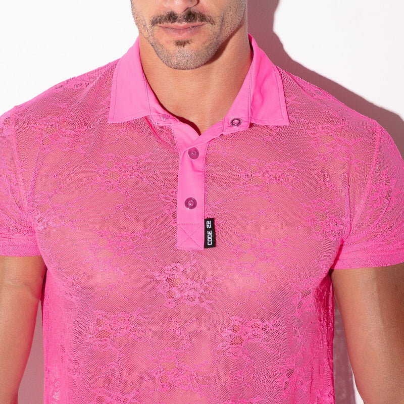 Sheer Lace Polo fuchsia