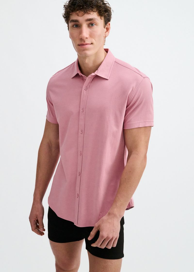 Solid Knit Stretch Jersey Knit Shirt - Carnation Carnation
