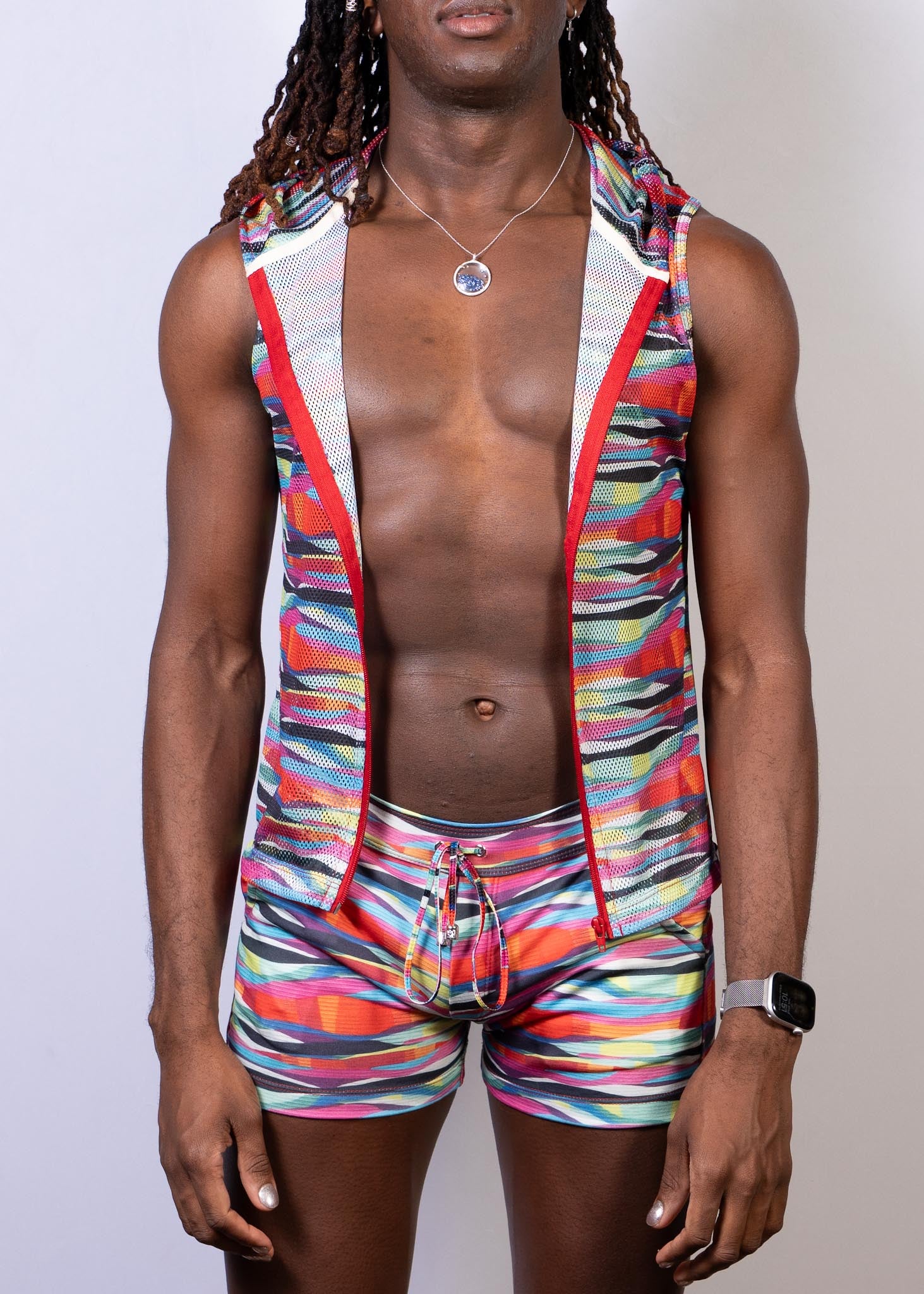 Fun Stripes Mesh Hooded Tank