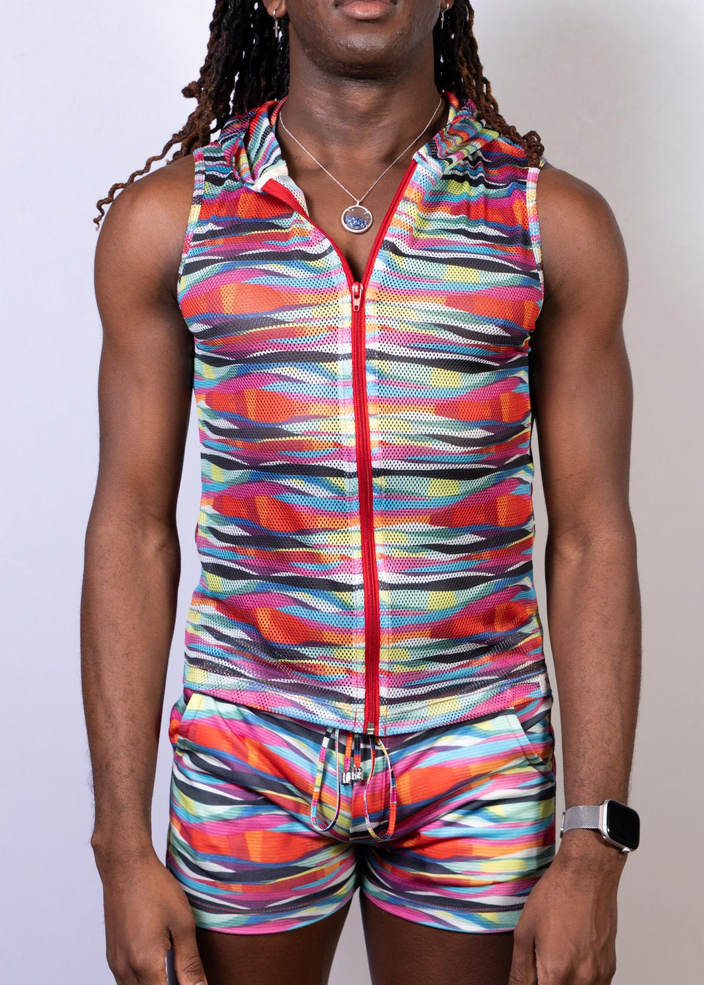 Fun Stripes Mesh Hooded Tank