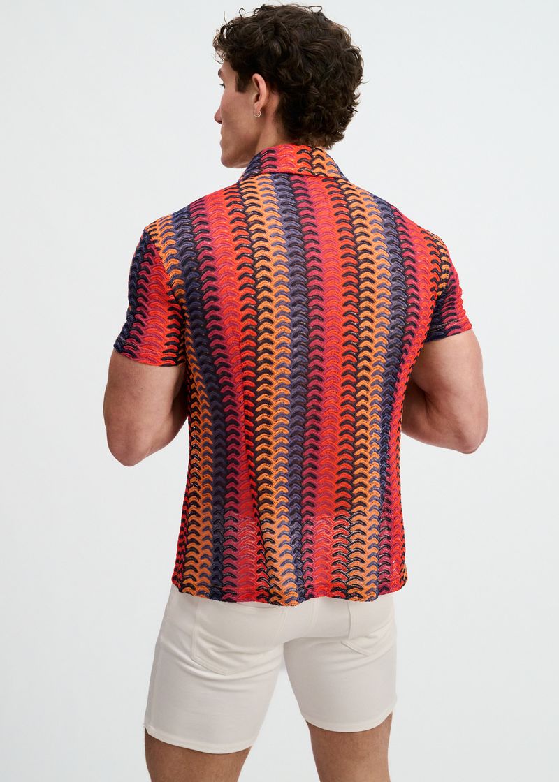Vertical Arrow Open Knit Short Sleeve Shirt