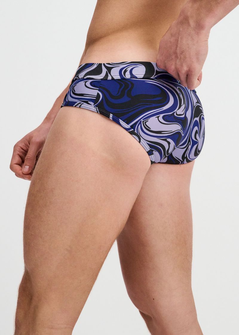 Swirl Print Swim Brief-Navy/Thistle