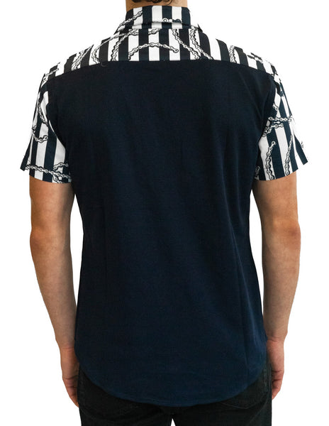 Moto Chain Striped Shirt - Navy