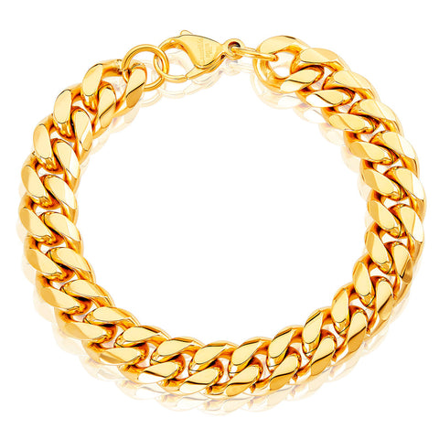 12mm Stainless Steel Curb Chain Bracelet Gold