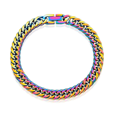 8mm Stainless Steel Cuban Chain Bracelet Rainbow