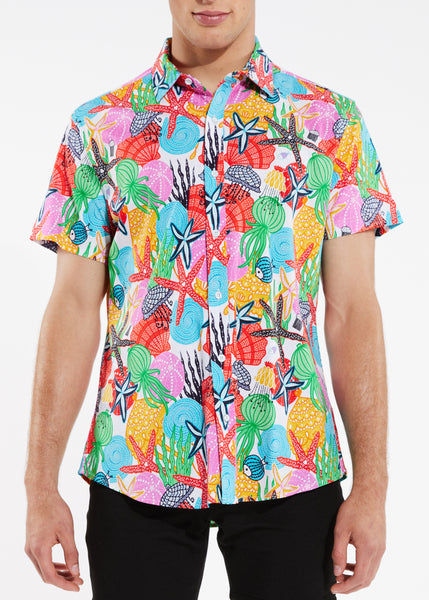 Coral Shells Knit Stretch Shirt - Sherbet