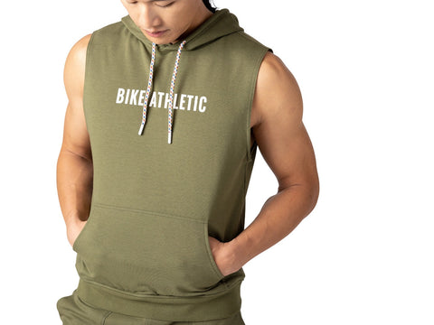 French Terry Sleeveless Hoodie Olive