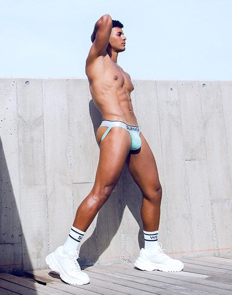 model posing with jock