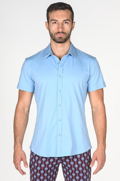 Solid Knit Stretch Short Sleeve Shirt Light Blue